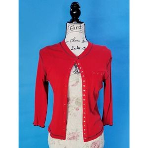 Vintage 90s Shirt/snap up cardigan Red Lettuce Hem top by Clio